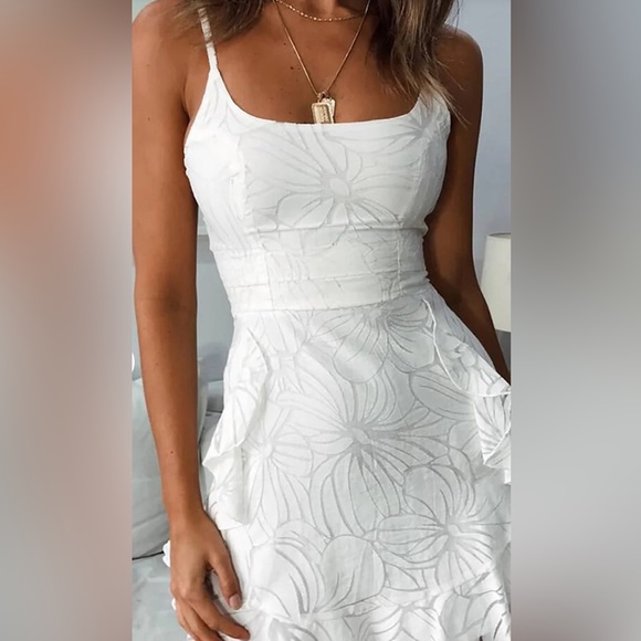 White Cherley Ruffle Textured Dress! - Picture 3 of 3